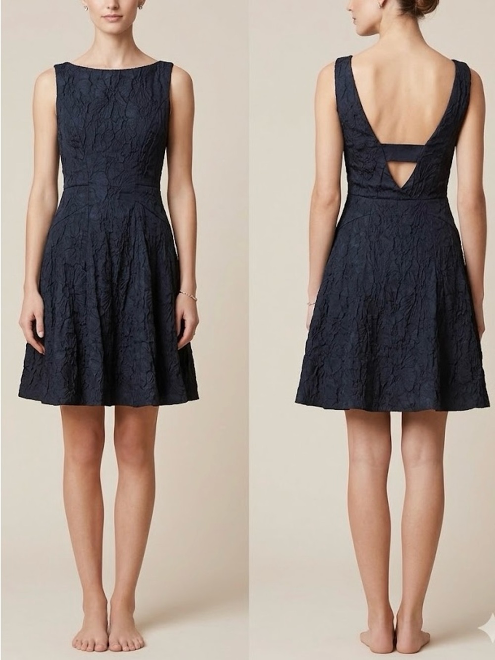 ANTONIO MELANI Audrey Dress Women’s Navy Textured Open-Back Fit & Flare Size 0